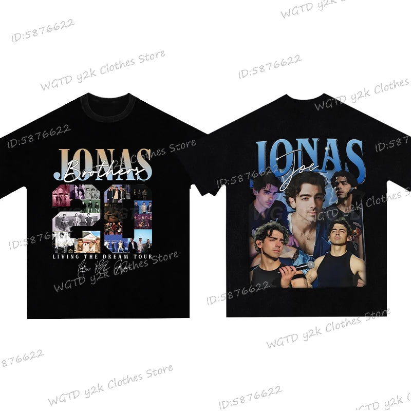 Vintage Jonas Bros 20th Annivesary Tour 2025 Print T-Shirt Short Sleeve Washed Tee Summer Women Men Shirt Casual Cotton Clothing