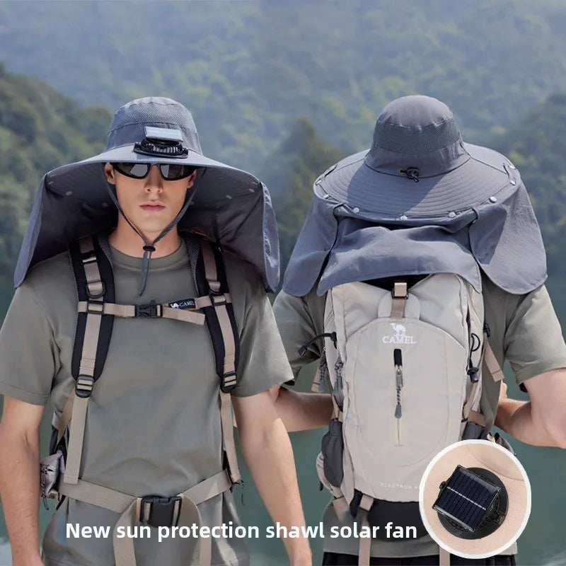 Summer Solar Fan Sun Hat For Men Women Shawl Neck Protection Fisherman Hat Outdoor Fishing Travel Visor Large Brim Bucket Hat