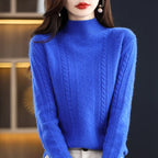 Chic Autumn Winter Soft Sophisticated Sweater Women's Mock Neck Pullover 100% Merino Wool Knitwear Solid Color Casual Tops