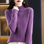 Chic Autumn Winter Soft Sophisticated Sweater Women's Mock Neck Pullover 100% Merino Wool Knitwear Solid Color Casual Tops