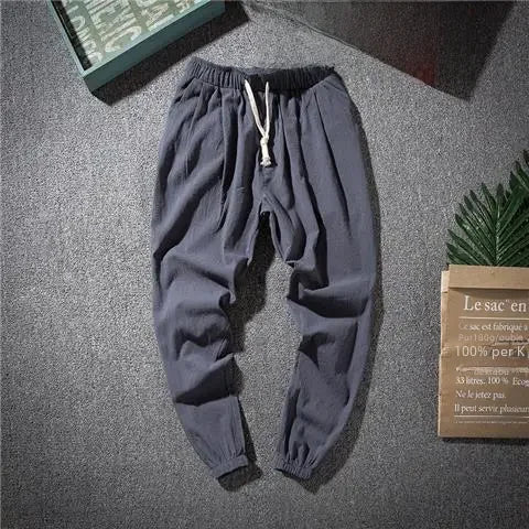 Hanfu Tang Suit Loose-fit Casual Pants Asian Style Lightweight Linen Cotton Blend For Spring Summer Men's Trendy Pants