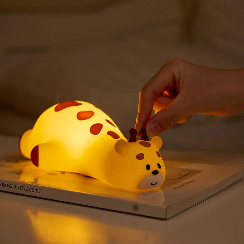 Giraffe Silicone Night Light Timer Sleep Pat Lamp USB Rechargeable Night Lamp for Children Kids Boys Gift Room Decor Cute Animal