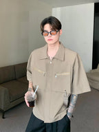 2025 fashion zipper casual short sleeved shirt new loose pocket design sense shirt workwear simple breathable men's top