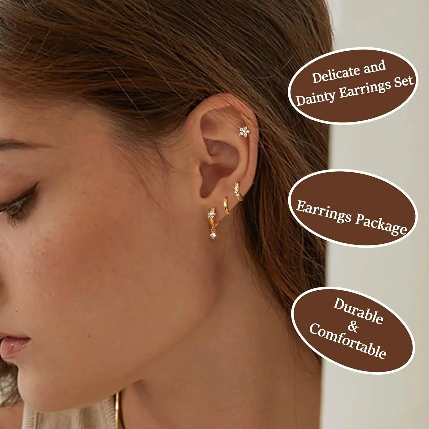 Florideco Hoop Earrings Set for Women Gold Plated Dangle Hoop Stud Earrings Stacks Pack Dainty Dangle Hoop Huggie Stud Cartilage