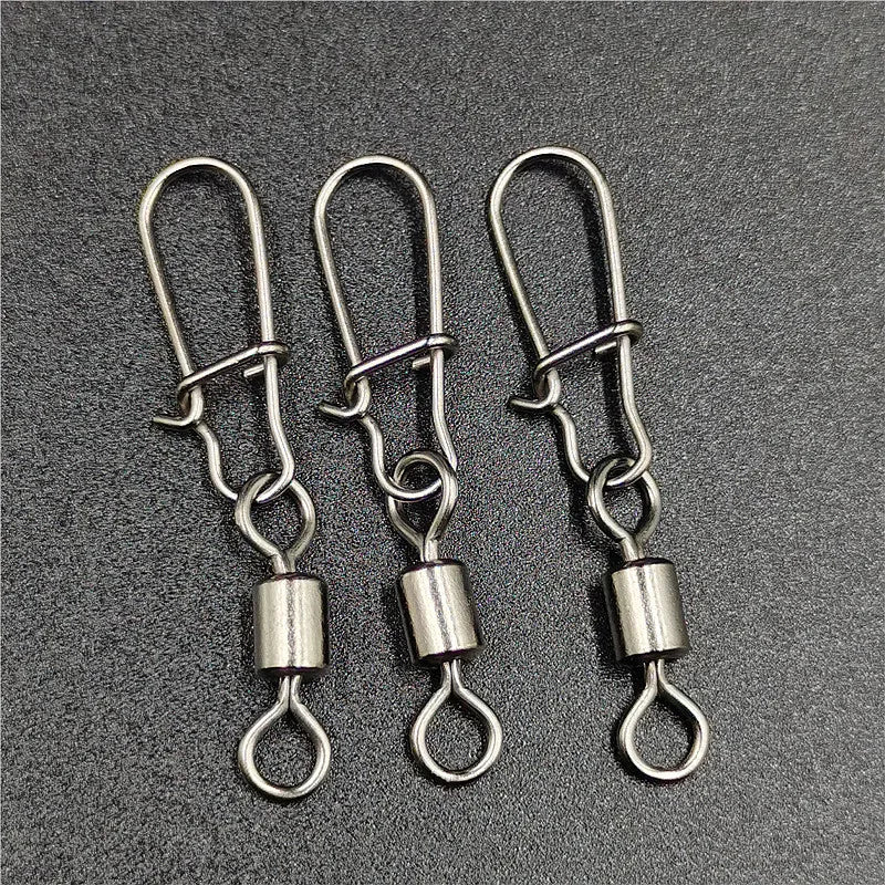 50pcs/lot Fishing Connector  2# 4# 6# 8# 10# Pin Bearing Rolling Swivel Stainless Steel With Snap Fishhook Lure Tackle