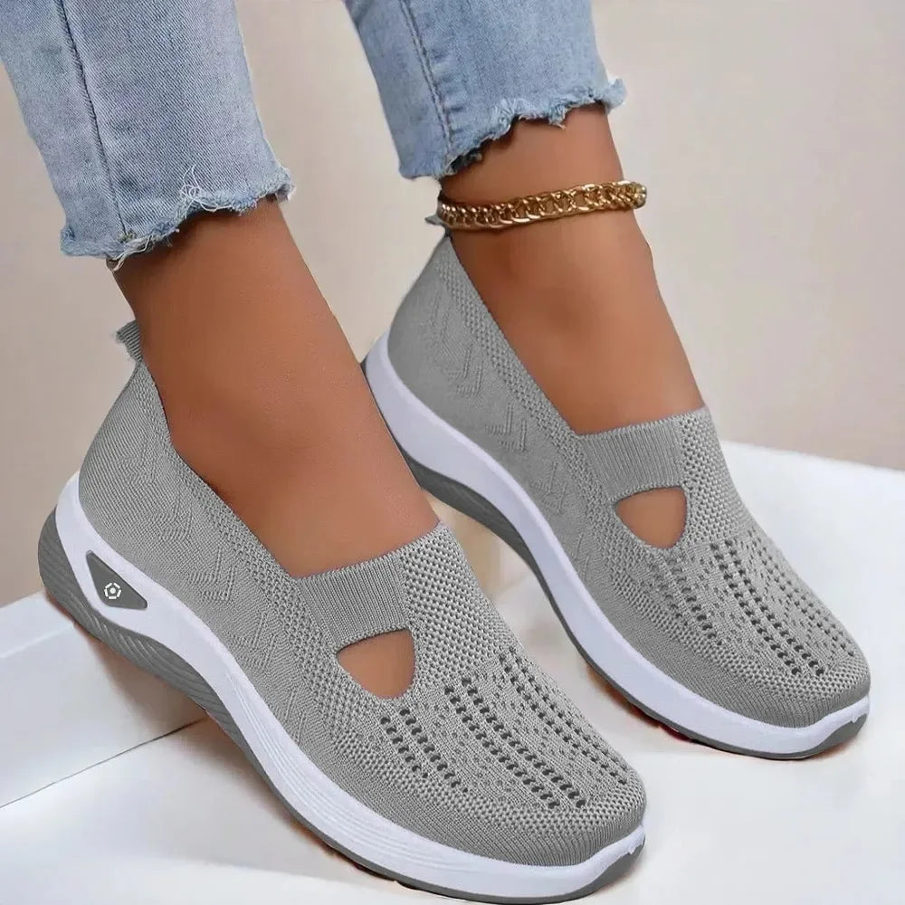 Breathable Womens Walking Shoes Soft Sole Anti Slip Knit Casual Sneakers Comfortable Summer Flats for Elderly Ladies