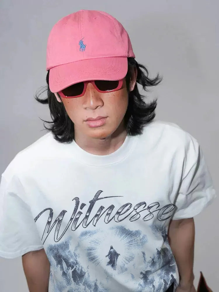 Men T-Shirt Angel Graphic Short Sleeve Tee Tops Harajuku Cotton Vintage Printed Oversized Korean Fashion Streetwear Y2k Clothing