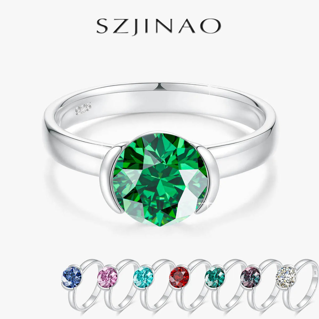 8mm Lab Grown Emerald Ring 925 Sterling Silver Round Cut for Women Men Colorful Rings Engagement Wedding Fine Jewelry