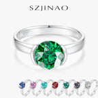 8mm Lab Grown Emerald Ring 925 Sterling Silver Round Cut for Women Men Colorful Rings Engagement Wedding Fine Jewelry