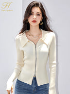 H Han Queen Elegant Basic Cardigan Sweaters Simple Fashion Zip Knitwear Women Long Sleeve Sweater Reviews Many Clothes Outer