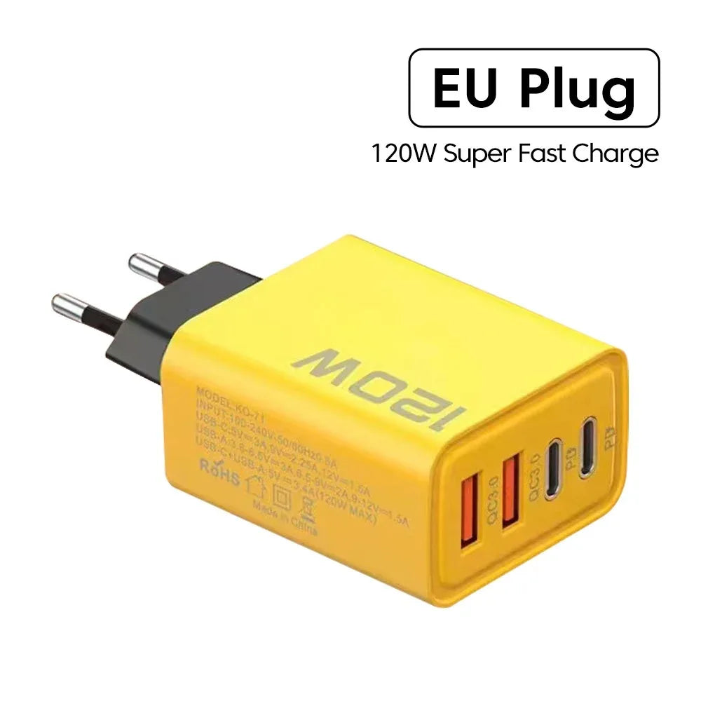 120W PD USB Charger Type C Fast Charging Mobile Phone Adapter For iPhone Samsung Xiaomi Quick Charge 3.0 EU/US Plug Wall Charger