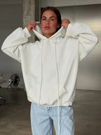 Women Solid Drawstring Hooded Sweatshirt Casual Long Sleeve Loose Pockets Pullover 2025 Autumn Lady Daily Street Sweatshirts