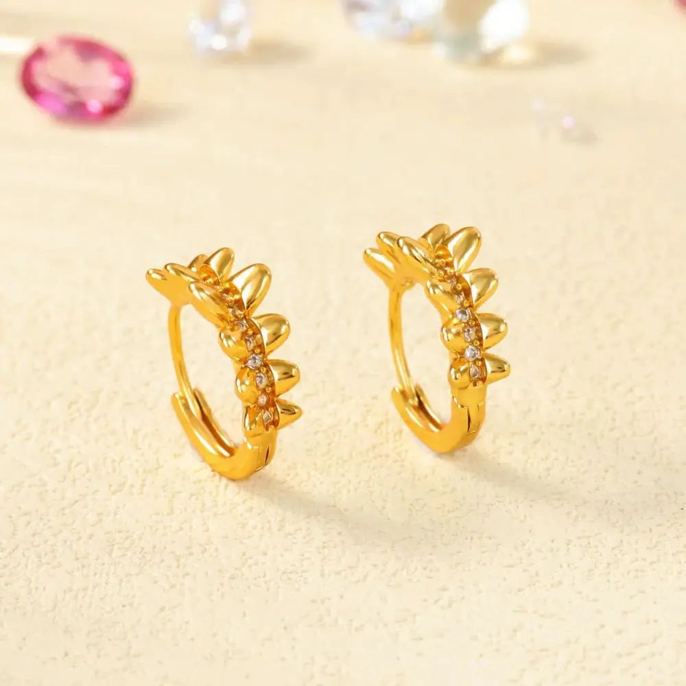 Luxury Stainless Steel Zircon Leaves Earrings Gold Color Anti Fading Earring for Women Vacation Wedding Jewelry Accessorie Gift