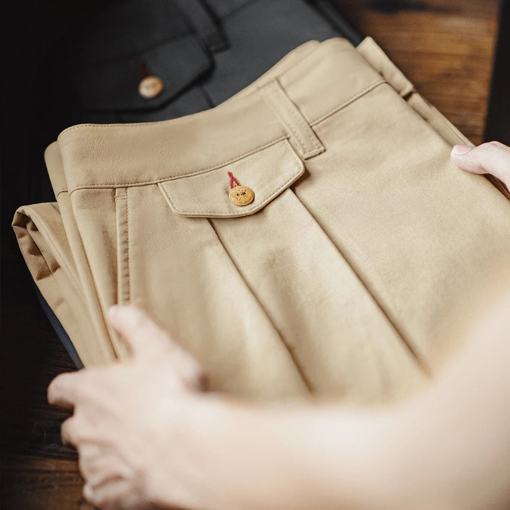 Maden Vintage Chino Casual Pants Tapered 237g/m² Cotton Fabric Two-color Zipper Fly Straight Trousers for Men's Autumn