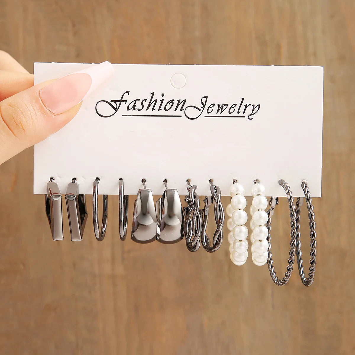 Boho Silver Color Earrings Set for Women Vintage Heart Pearl Metal Geometric Twist Hoops Earrings 2024 New Trendy Jewerly Gifts