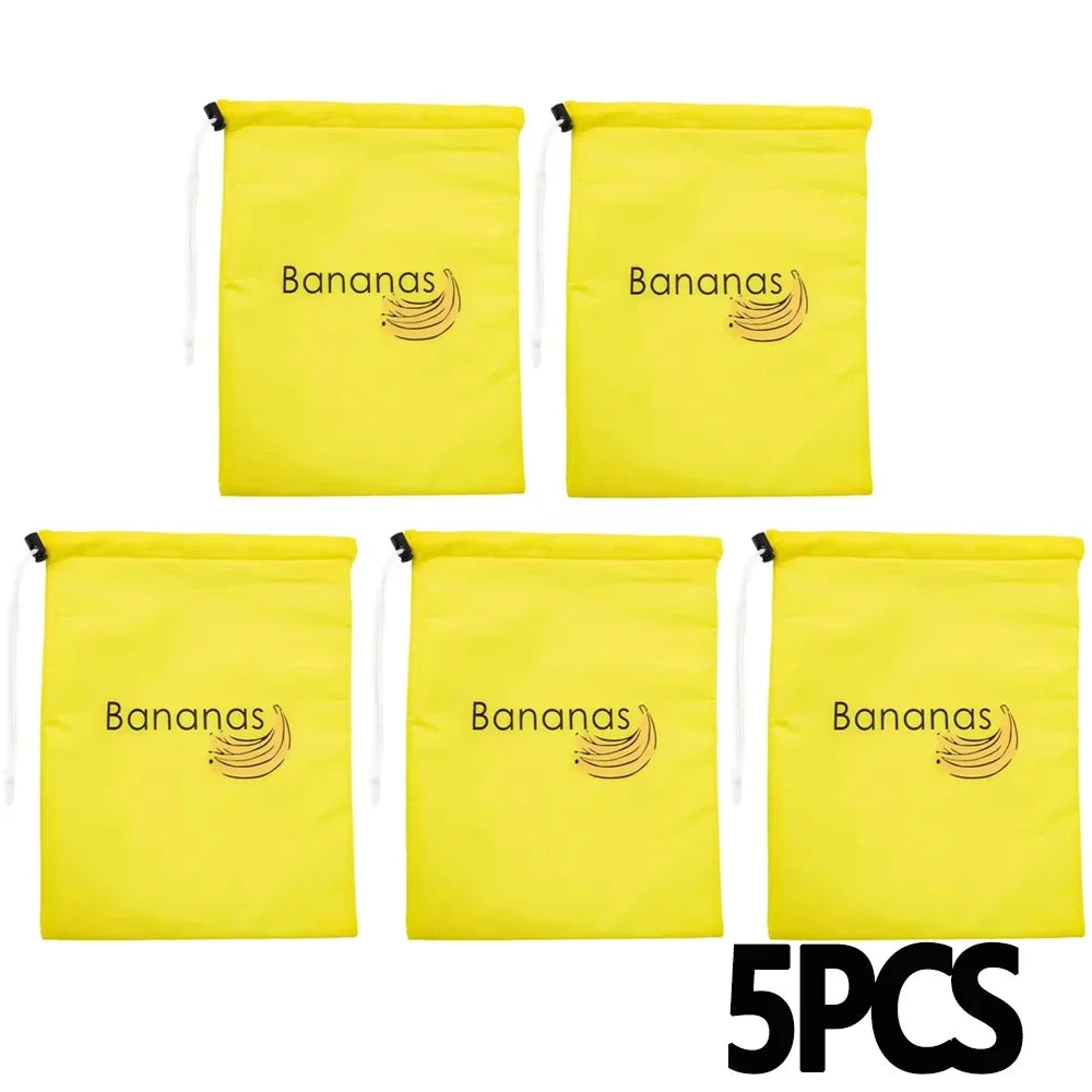 1/2/3/5Pcs Durable Yellow Banana Storage Bags Insulated Fruit Vegetable Fresh-keep Bundle Pocket Drawstring Banana Preserve Bag.