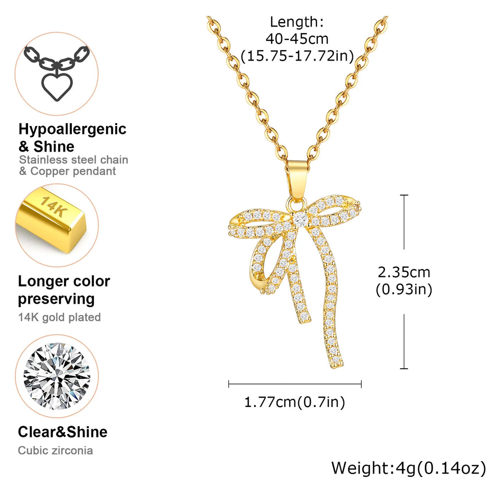 Vnox Sweet Bowknot Necklaces Finger Band Ear Jewelry, Gold Plated Simple Metal Knot Collar, Fashion Gift to Mom Girlfriend
