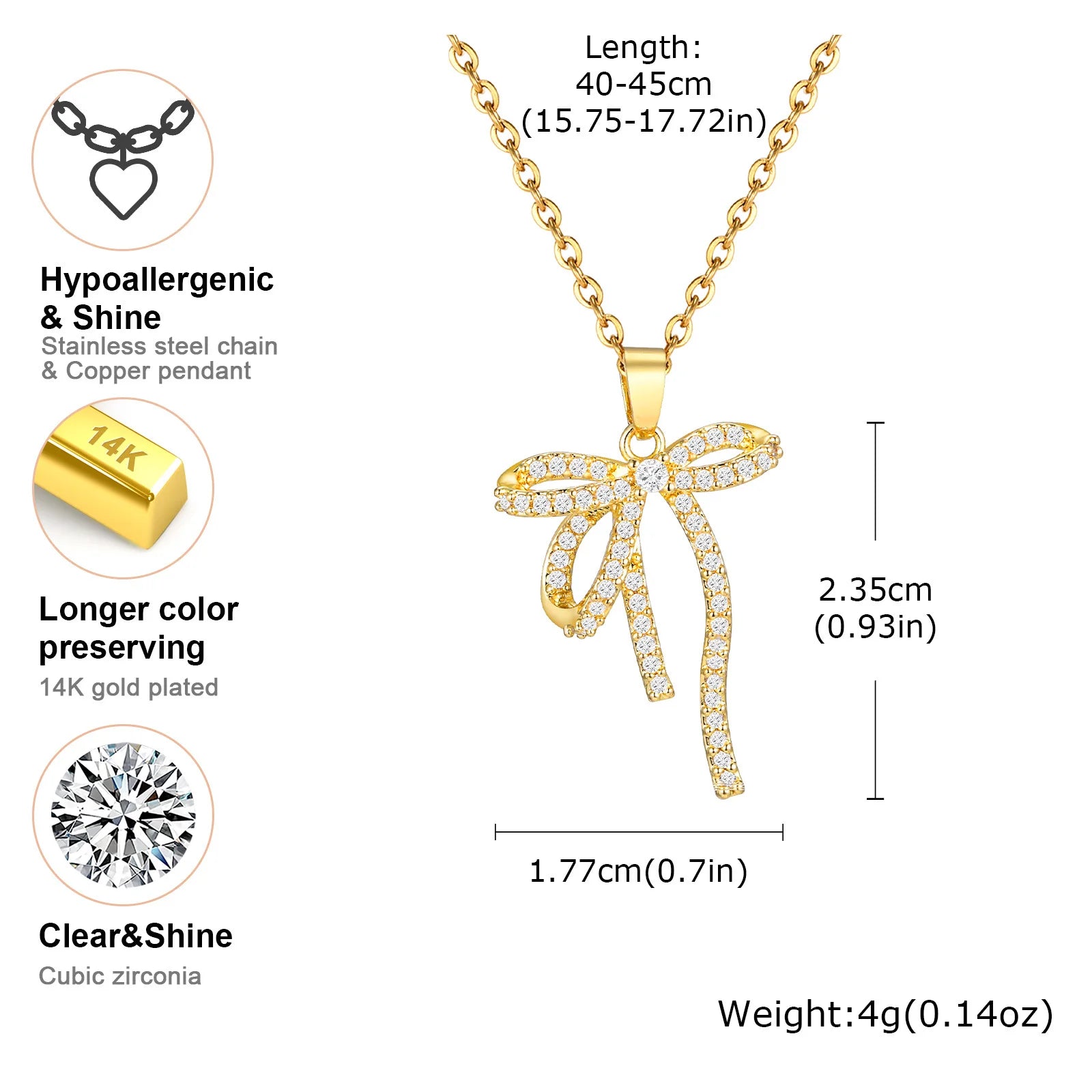 Vnox Sweet Bowknot Necklaces Finger Band Ear Jewelry, Gold Plated Simple Metal Knot Collar, Fashion Gift to Mom Girlfriend