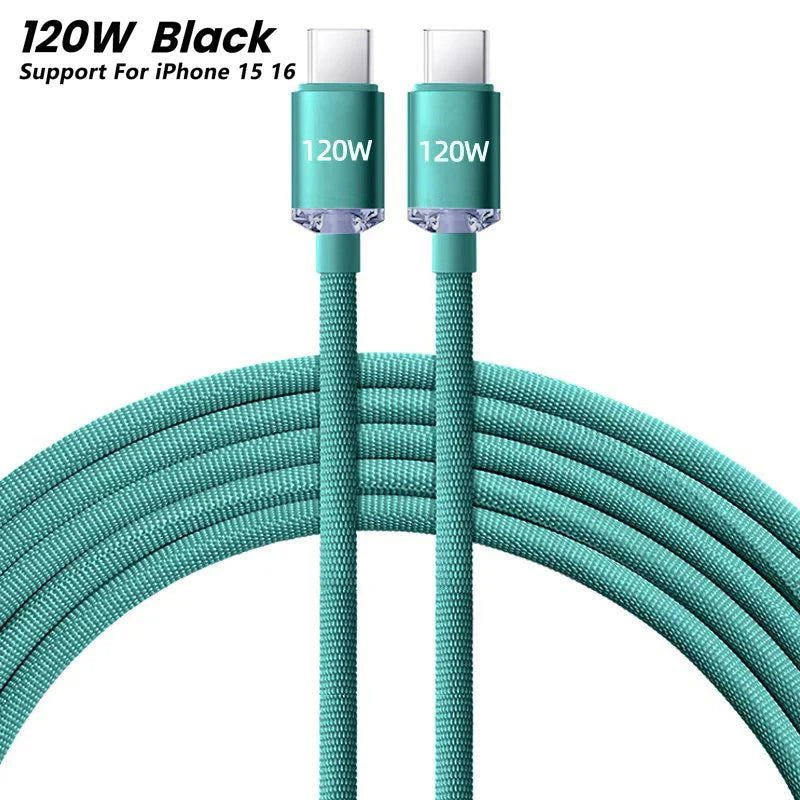 NNBILI 120W USB C Cable Super PD Fast Charger Type C To C Cable For iPhone 15 16 Samsung Xiaomi Huawei Fast Charging Data Cord