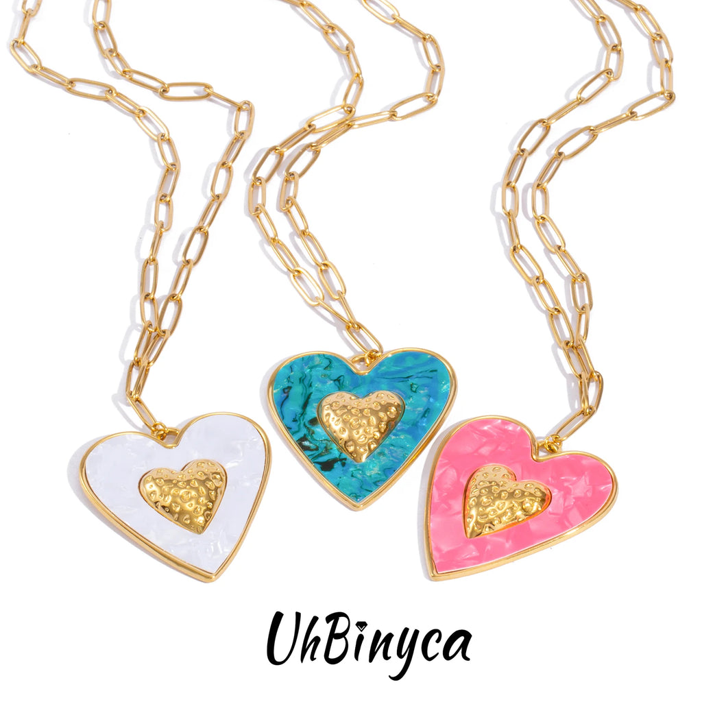 Big Bohemian Heart Pendant - 18K Gold Plated Stainless steel Statement Necklace, Bold Personality Jewelry for Women