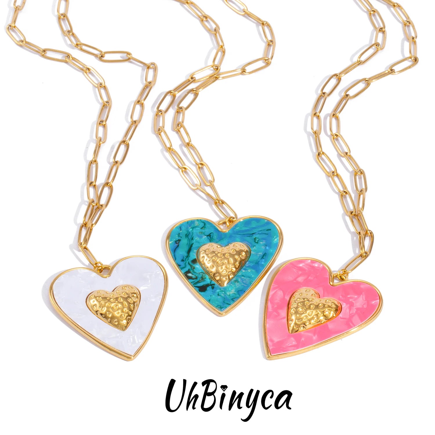 Big Bohemian Heart Pendant - 18K Gold Plated Stainless steel Statement Necklace, Bold Personality Jewelry for Women