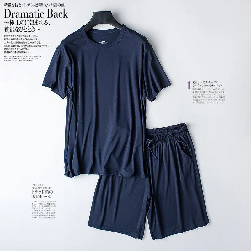 Modal Cotton Pajamas Suit Summer Men's Thin Loose Short-sleeved Shorts Nightwear Male Soft Breathable Homewear Sports Loungewear