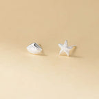 INZATT Real 925 Sterling Silver Asymmetric Starfish Shells Mini Stud Earrings for Women Classic Fine Jewelry Animal Accessory