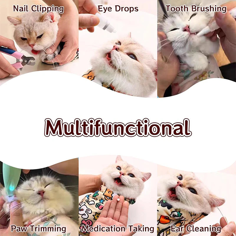 Pet Fixed Cloth Pet Wrap Cat Wrap Grooming Nail Clippers Injections Self-adhesive Anti Bite Scratch Anti Escape Restraint Bag