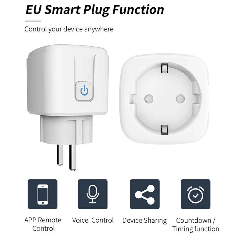TUYA Smart Plug WiFi Socket EU 20A Power Monitor Timing Function Voice Control Work With Alexa Google Home Smart Life