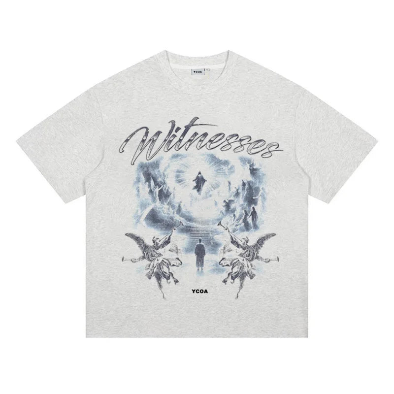 Men T-Shirt Angel Graphic Short Sleeve Tee Tops Harajuku Cotton Vintage Printed Oversized Korean Fashion Streetwear Y2k Clothing