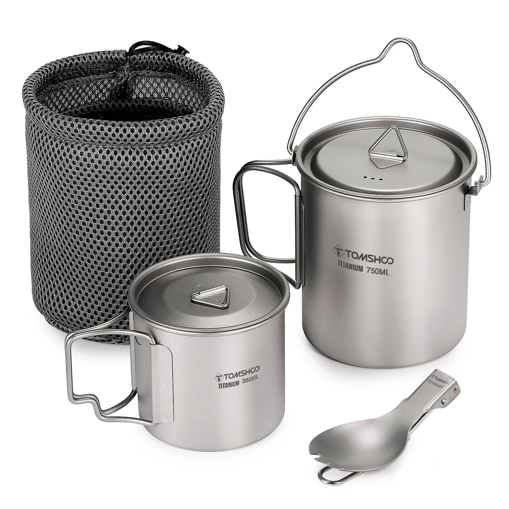 TOMSHOO Ultralight 750ml Titanium Pot Portable Titanium Water Mug Cup with Lid and Foldable Handle Outdoor Camping Cooking