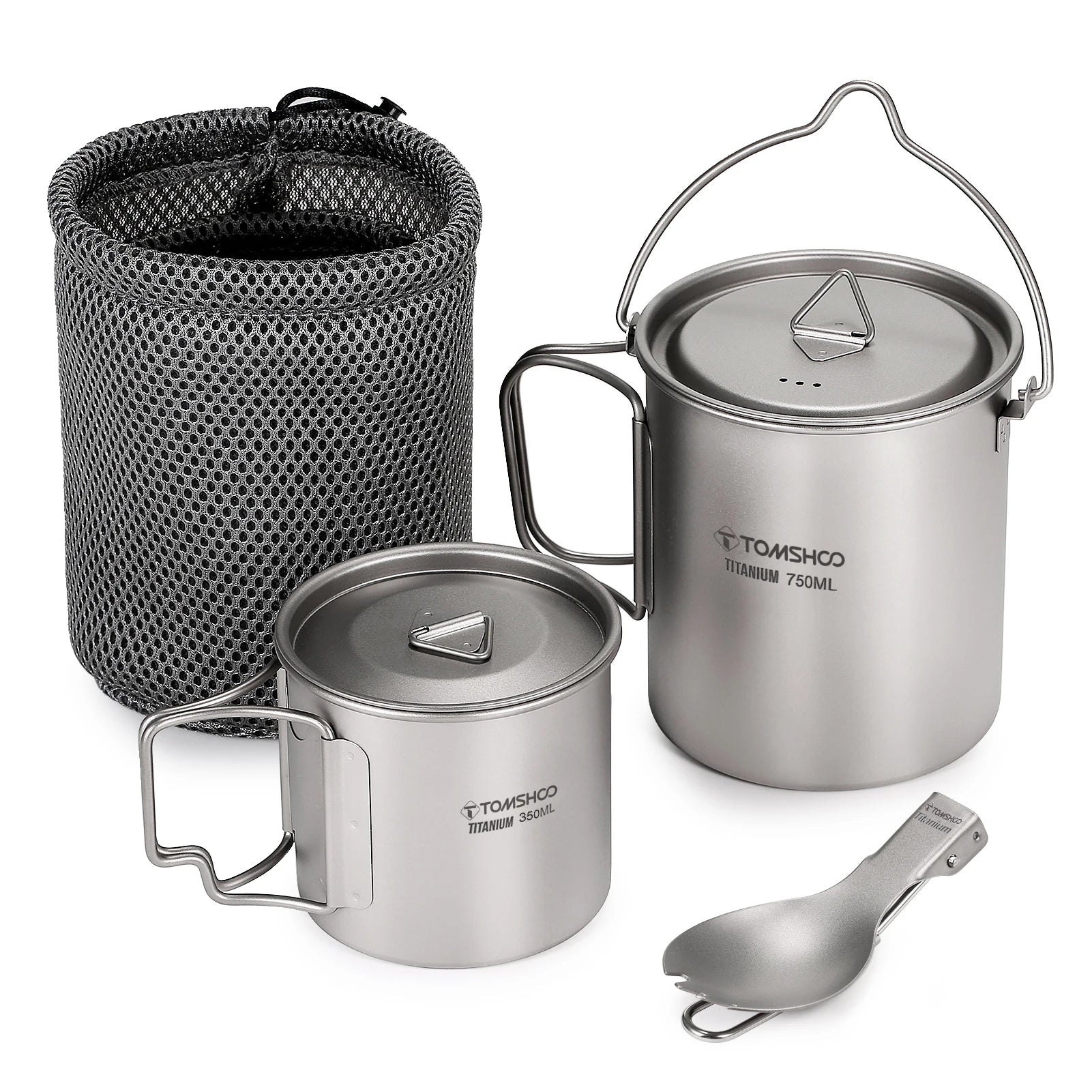 TOMSHOO Ultralight 750ml Titanium Pot Portable Titanium Water Mug Cup with Lid and Foldable Handle Outdoor Camping Cooking