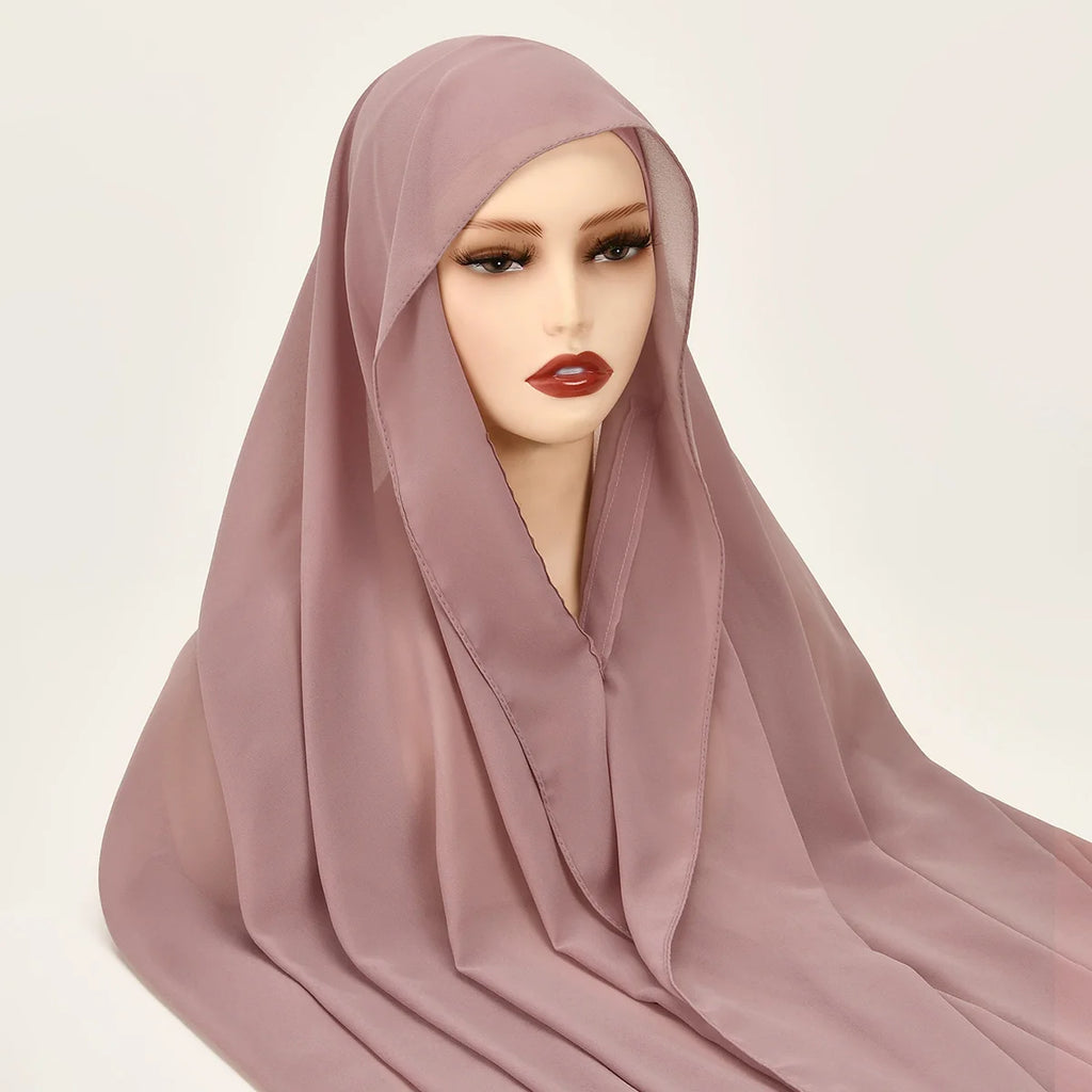 Newest Instant Chiffon Hijab With Magnetic Buckle Solid Color Woman Muslim Hijab Scarf Islamic Turban Fashion Headband Shawl