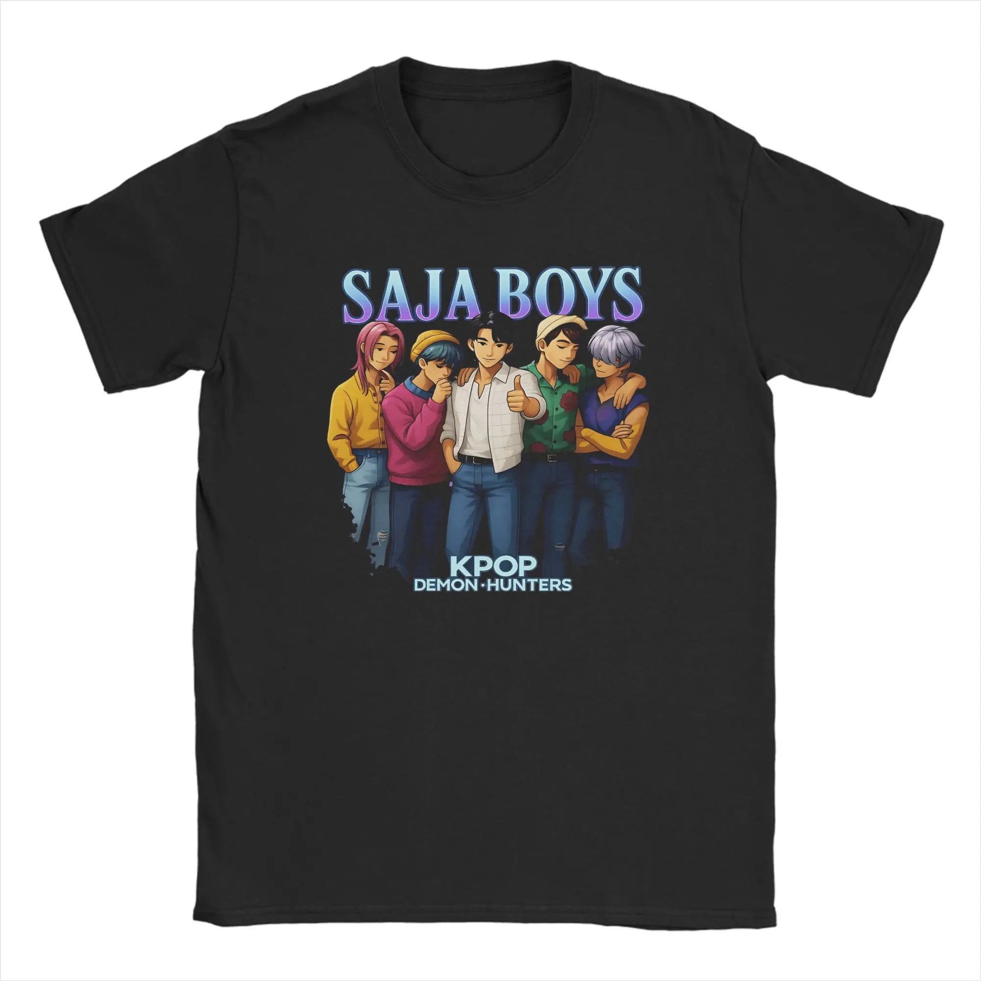 Casual T Shirt Beach Saja Boys Kpop Demon Hunters Anime Style Hippie T Shirts Cotton Tee Shirt for Men Retro Short Sleeve Tees