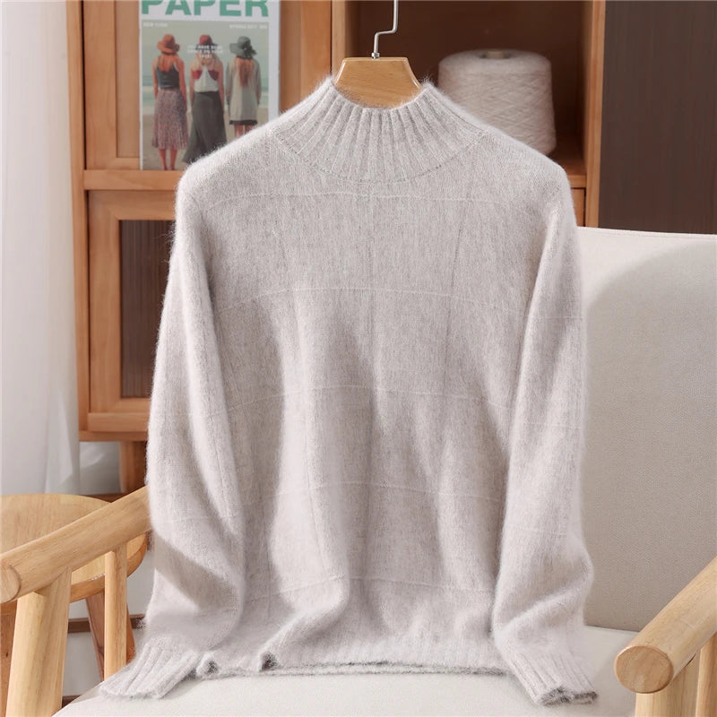 Pullover Warm Soft Sweater Casual Loose Women's Mock Neck Autumn Winter Long sleeves 100% Mink Cashmere Exquisite Clothing Tops