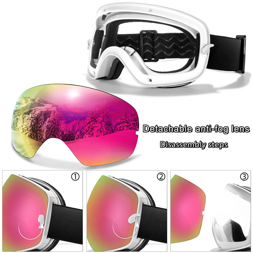 Ourdoor Sports Teen Men Women Ski Goggles-Anti-fog UV400 Eyewear, Christmas and New Year Gift, Free Black Lens and Optical Frame