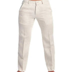 Men Cotton Linen Pants Casual Long Pants Stylish Men's Mid-rise Solid Color Slim Fit Trousers Zipper Fly Button Men Trousers