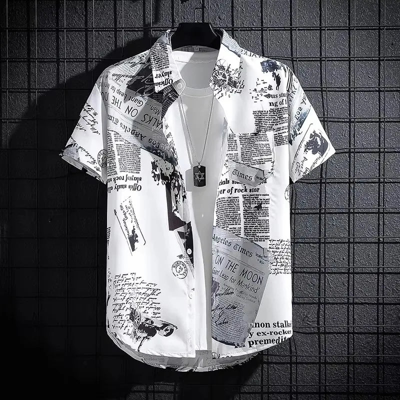 Summer short sleeved shirt men's thin style graffiti printed Hong Kong style trendy clothing beach floral loose half sleeved shi