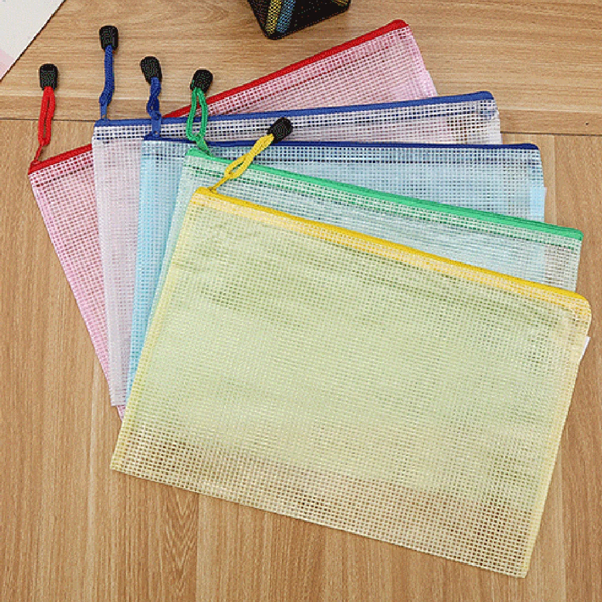 5PCS Stationery Storage Folder File Mesh Zipper Pouch A5 Document Bag Zip File Folders School Office Supplies