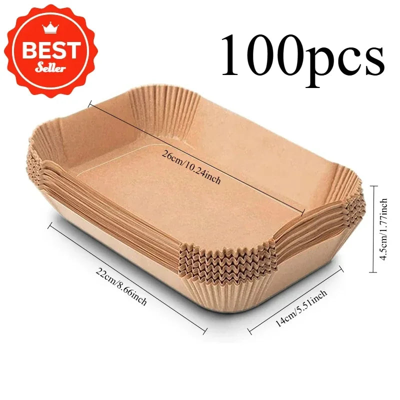Extra Large Rectangular Paper Air Fryer Liners - Non-Stick, Easy Clean, Space Saving, Oven Safe, Disposable Paper Baskets And Bo