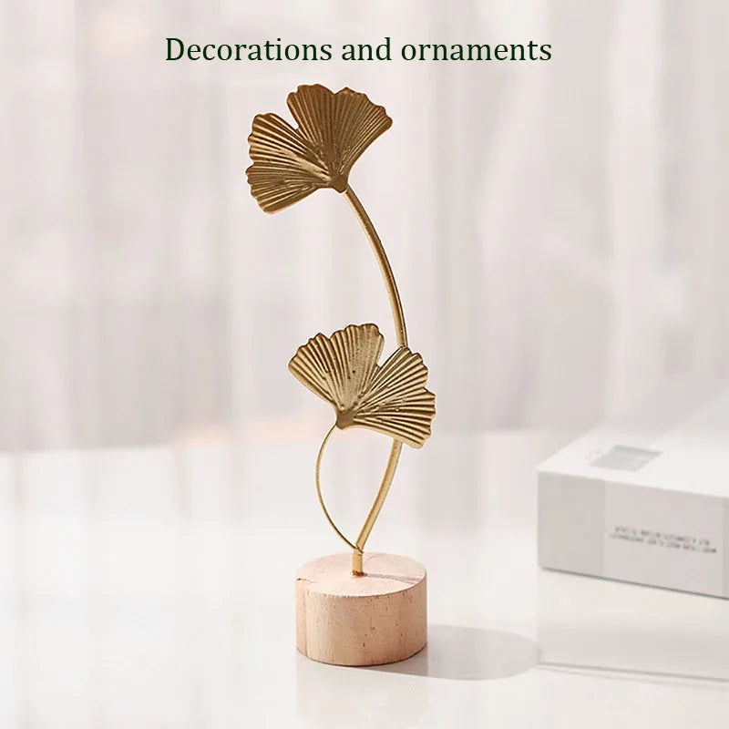 1pcs Golden Ginkgo Leaf Feather Metal Model Figurines Manual Desktop Crafts Ornaments Photo Props Statues Sculptures Home Decor