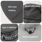 Large Size Quick Dry Bucket Hat with Solar Powered Fan USB Charging Sun Hat for Men Outdoor Hiking Camping Fishing Cooling Wear