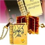 Openable Daughter Book Necklace Stainless Steel Gold Color Message Mini Book Pendant Necklace with Pages of Engraved Information