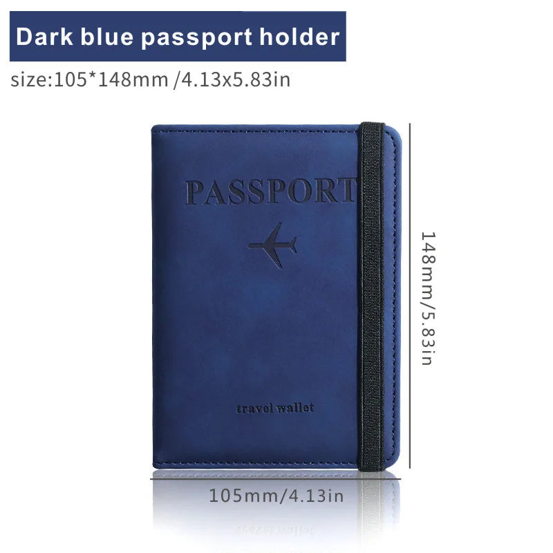 Anti-theft RFID Protection PU Leather Passport Holder Multifunctional Document Travel Wallet with Luggage Tag and Boarding Pass