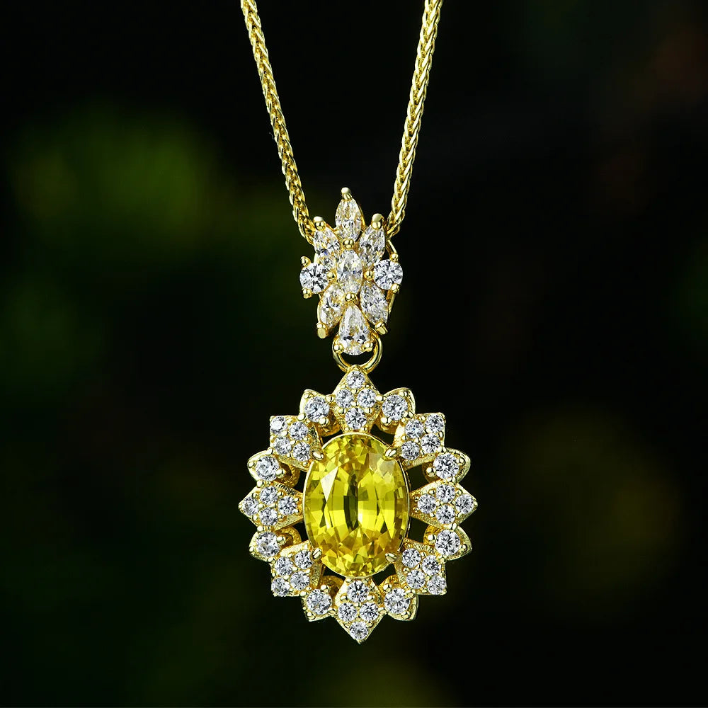 Elegant 4ct Oval Yellow Lab Sapphire Pendant Necklace with Sparkling CZ Accents Gold Tone Chain for Women Fine Jewelry Gift