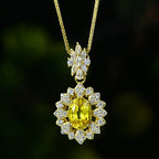 Elegant 4ct Oval Yellow Lab Sapphire Pendant Necklace with Sparkling CZ Accents Gold Tone Chain for Women Fine Jewelry Gift