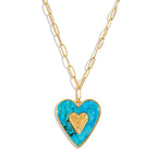 Big Bohemian Heart Pendant - 18K Gold Plated Stainless steel Statement Necklace, Bold Personality Jewelry for Women