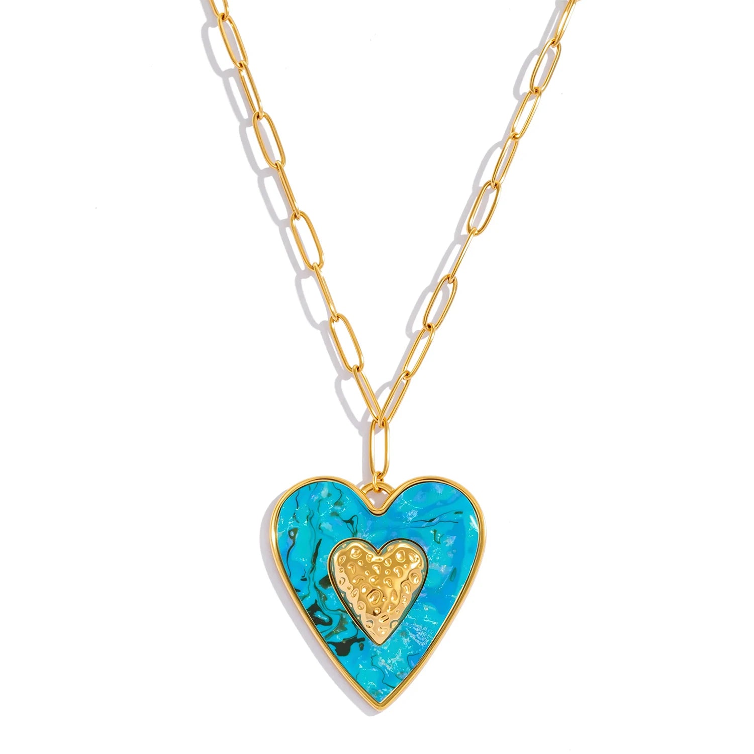 Big Bohemian Heart Pendant - 18K Gold Plated Stainless steel Statement Necklace, Bold Personality Jewelry for Women