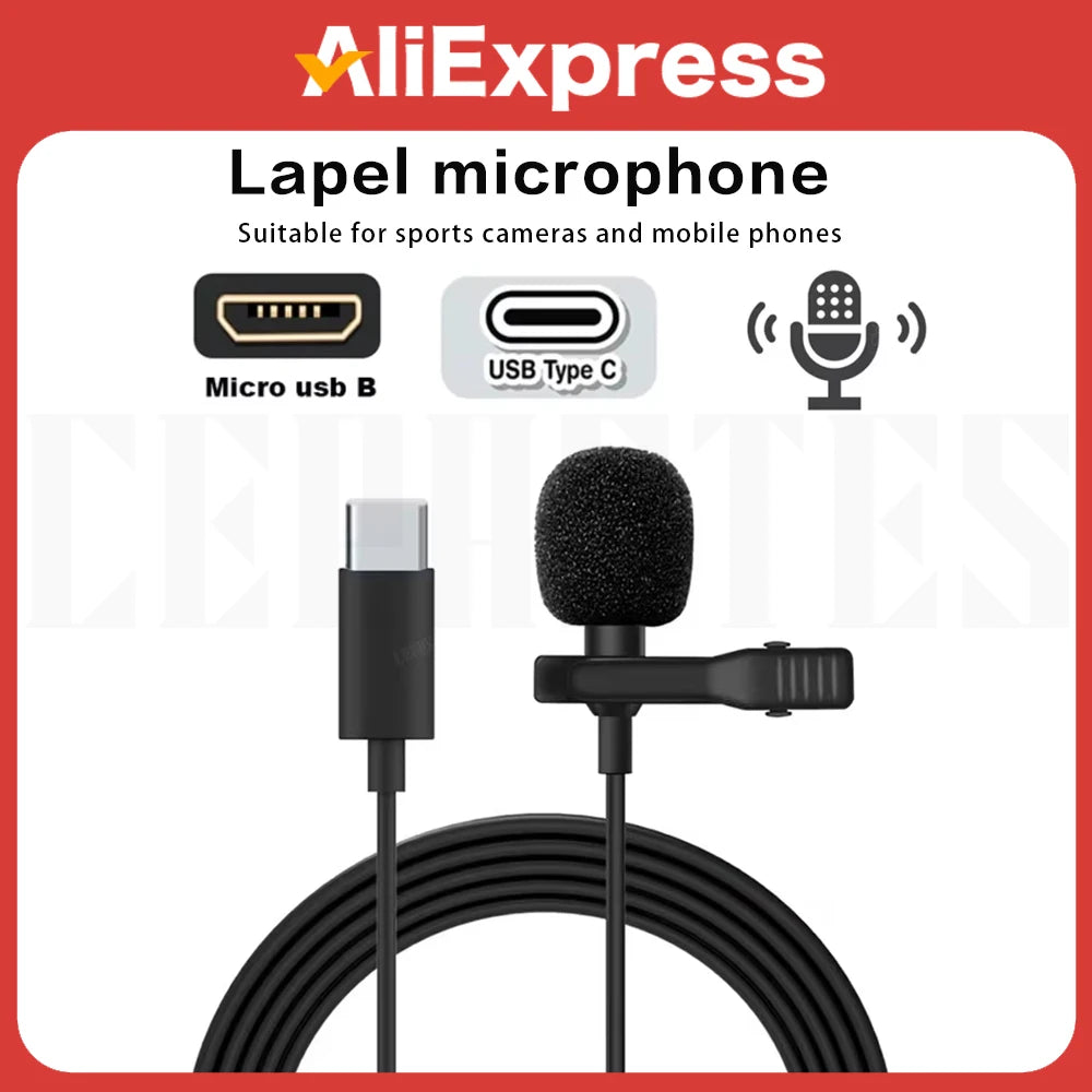 High Fidelity External Microphone Sport Camera Action Camera type-c Micro USB Connector Cable Length 1.5M