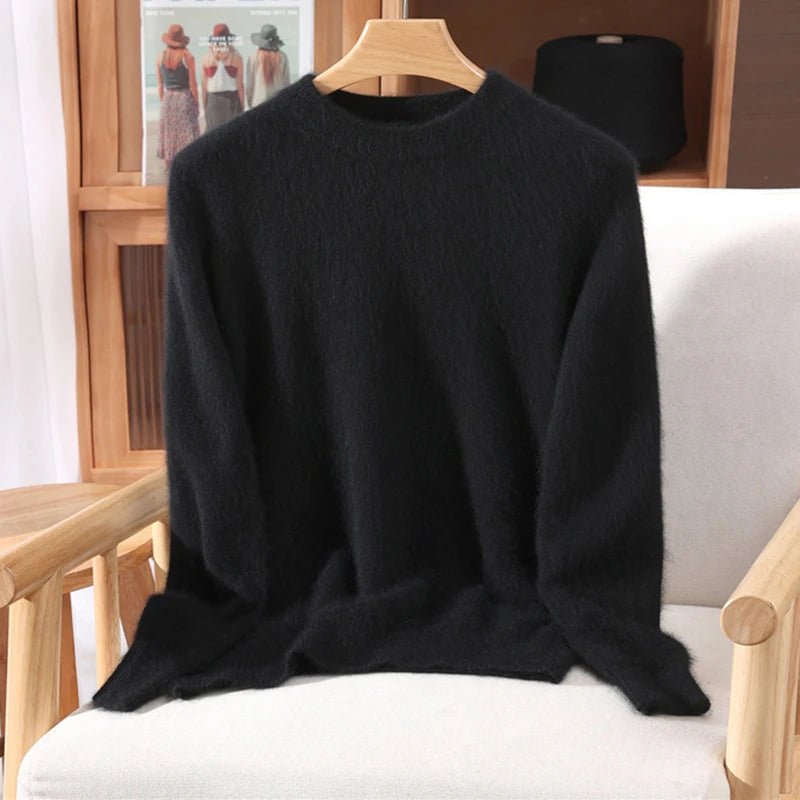 Women's 100% Mink Cashmere Sweater Crewneck Pullover Sweater Fleece Knitted Premium Clothing Winter Warm Long Sleeve Pullover